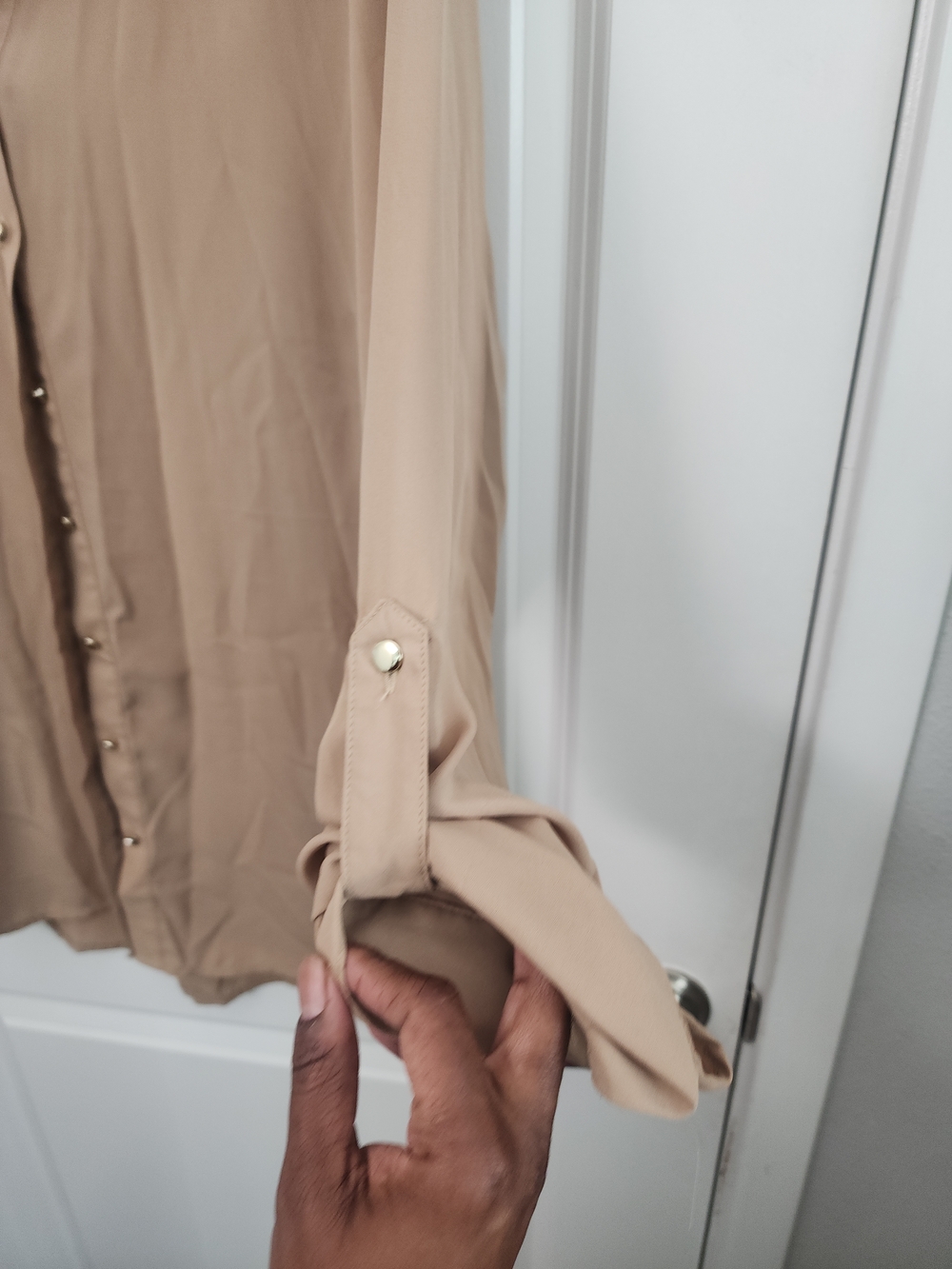 5/$30 Ashley Stewart Beige Button-Down Shirt - Picture 3 of 5